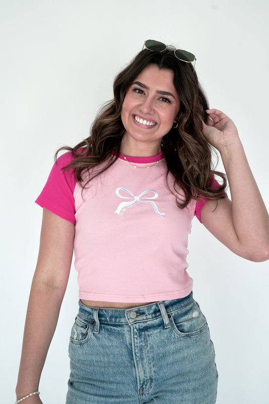Embroidered Bow Baby Tee