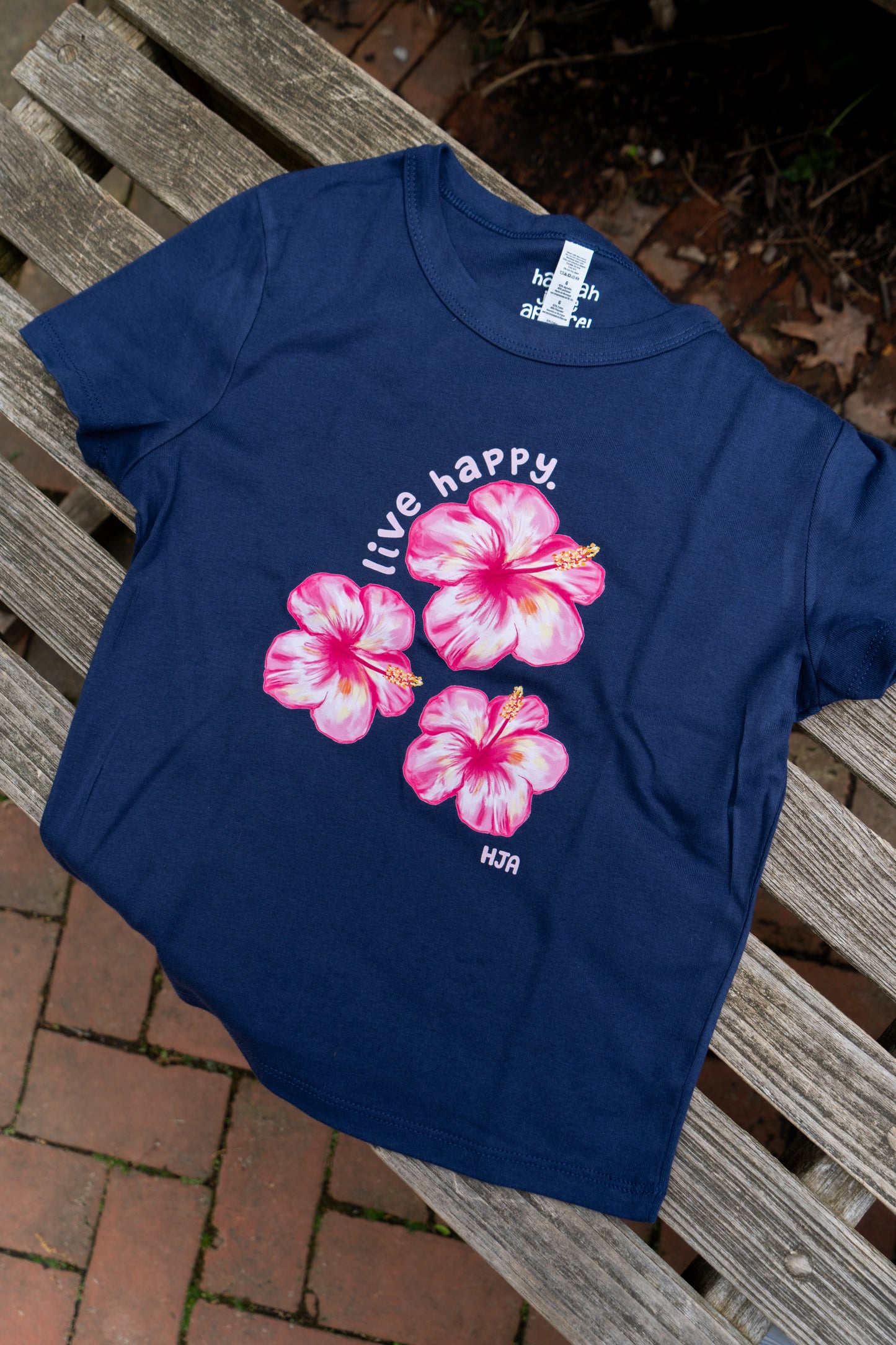 Live Happy Blue Hibiscus Baby Tee