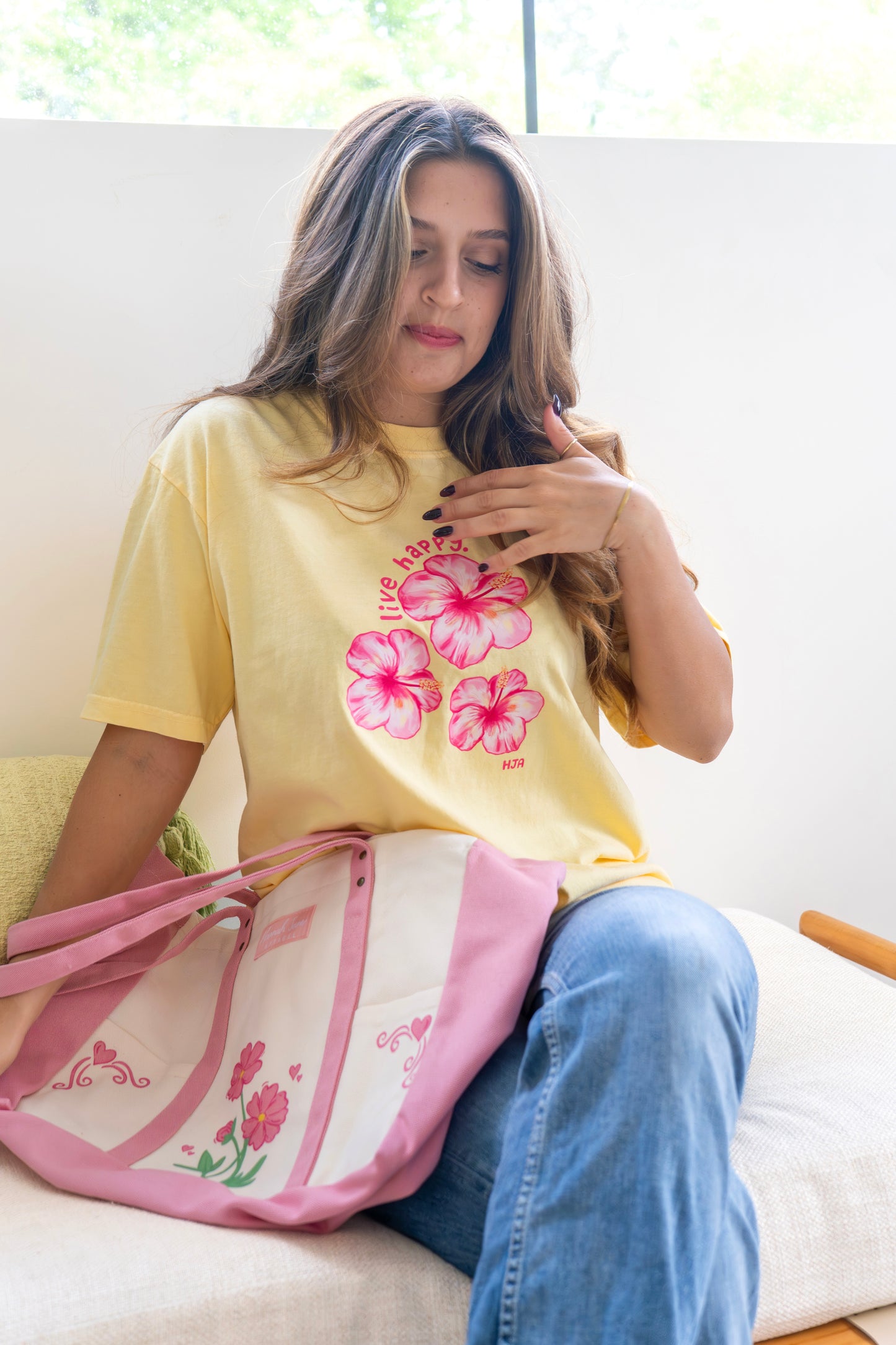 Live Happy Yellow Hibiscus Tee