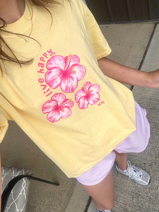 Live Happy Hibiscus Tee