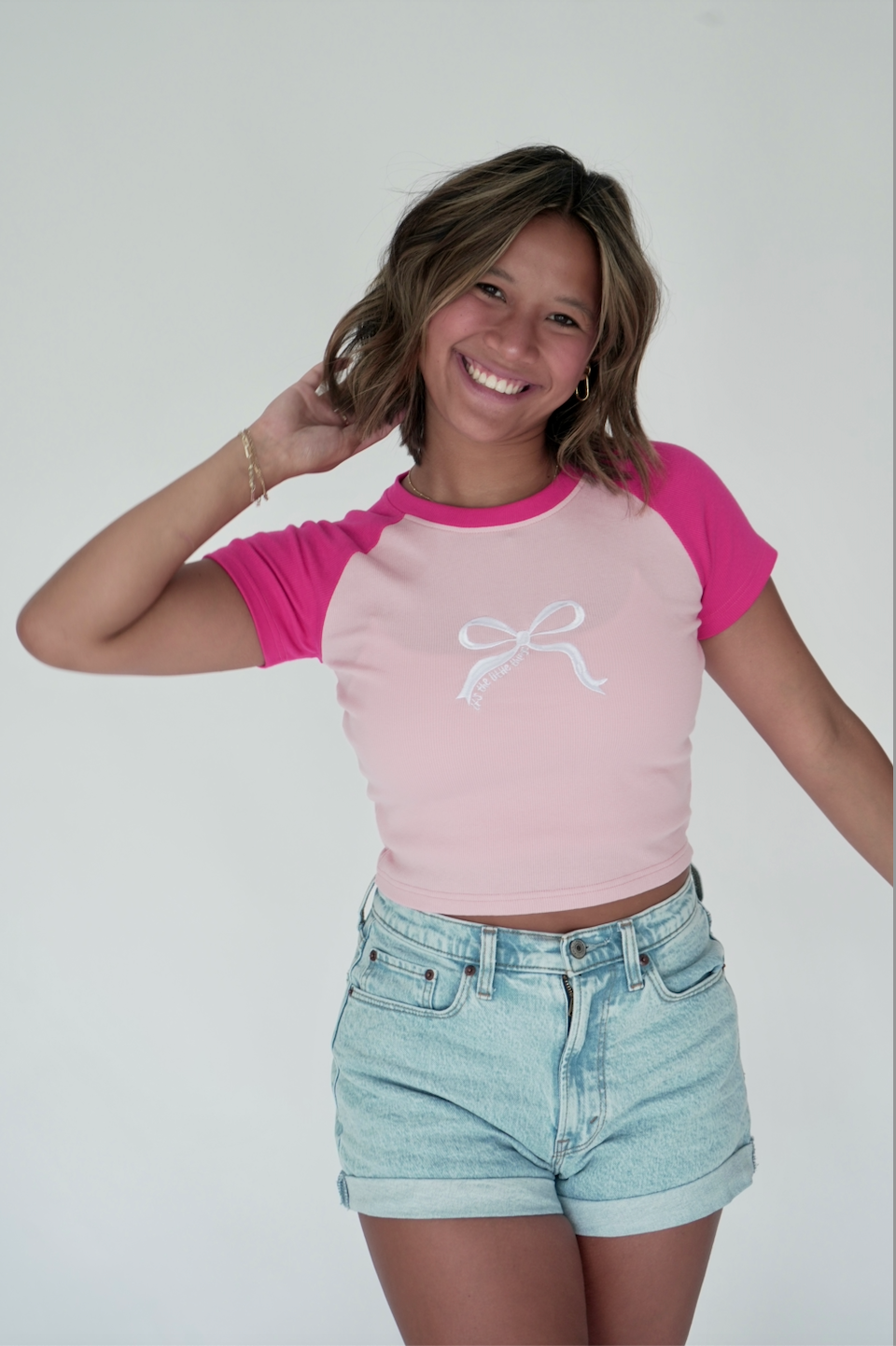 Embroidered Bow Baby Tee