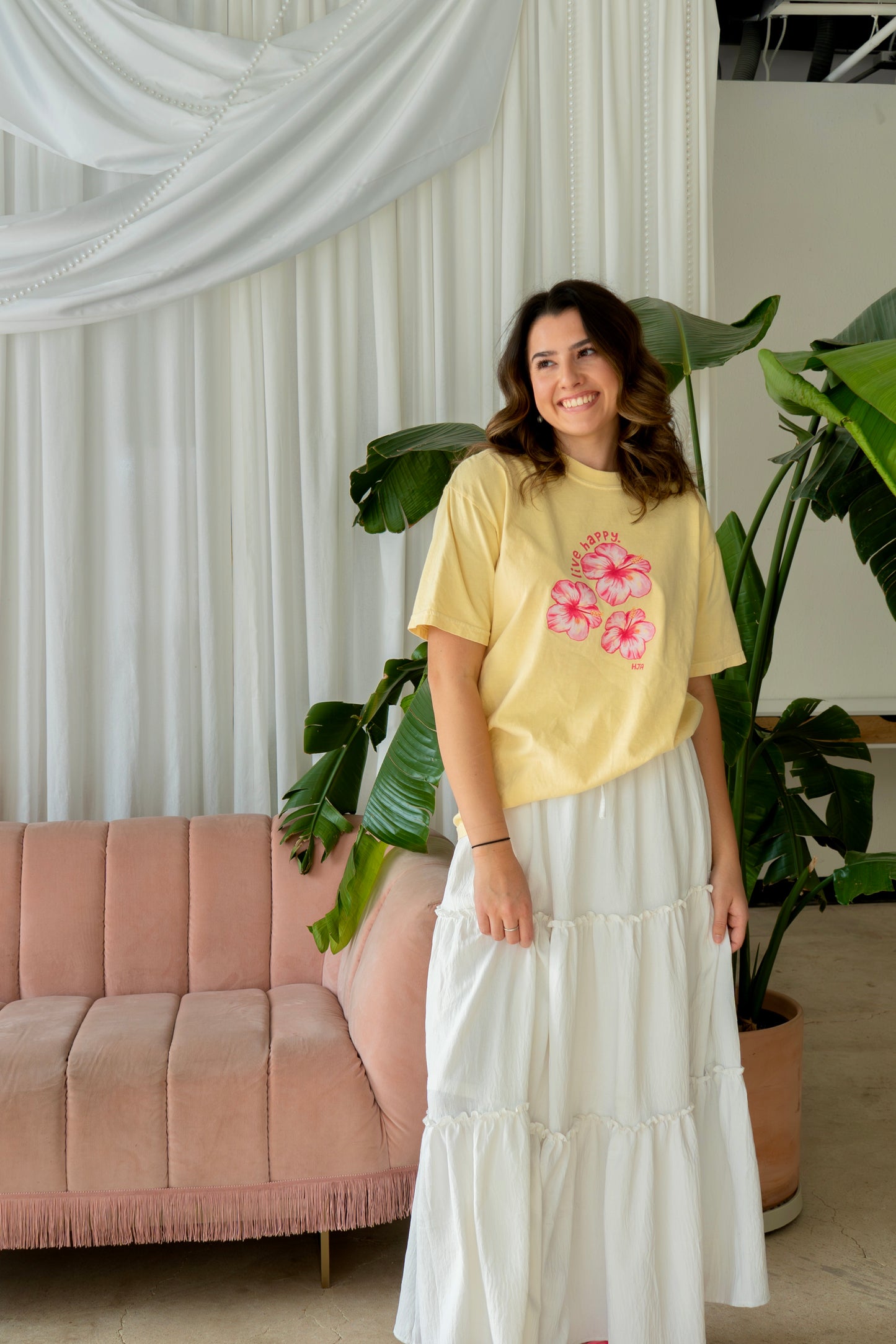 Live Happy Yellow Hibiscus Tee