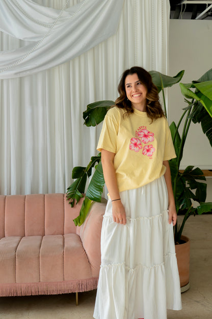 Live Happy Yellow Hibiscus Tee