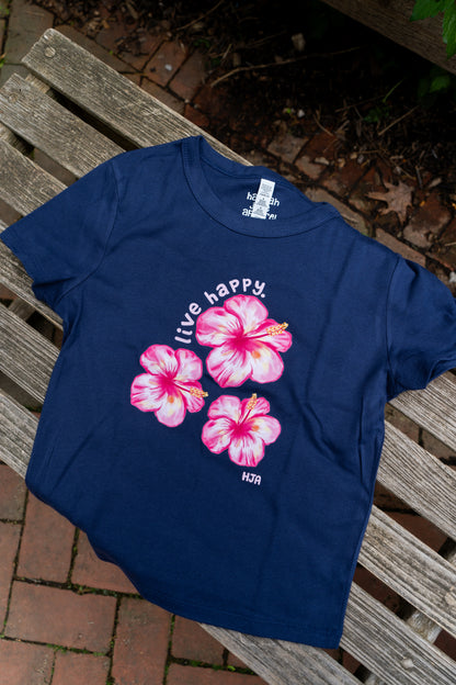 Live Happy Blue Hibiscus Baby Tee