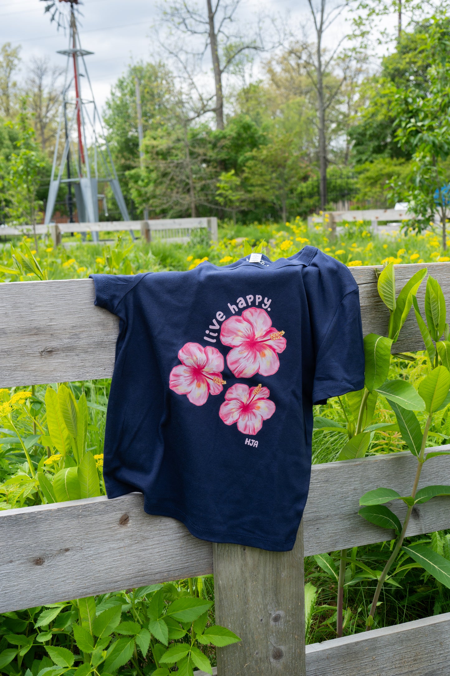 Live Happy Blue Hibiscus Baby Tee