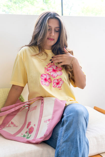 Live Happy Yellow Hibiscus Tee