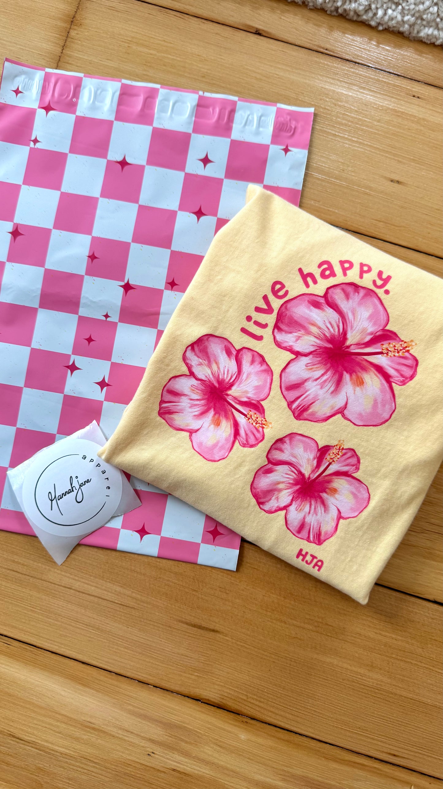 Live Happy Yellow Hibiscus Tee