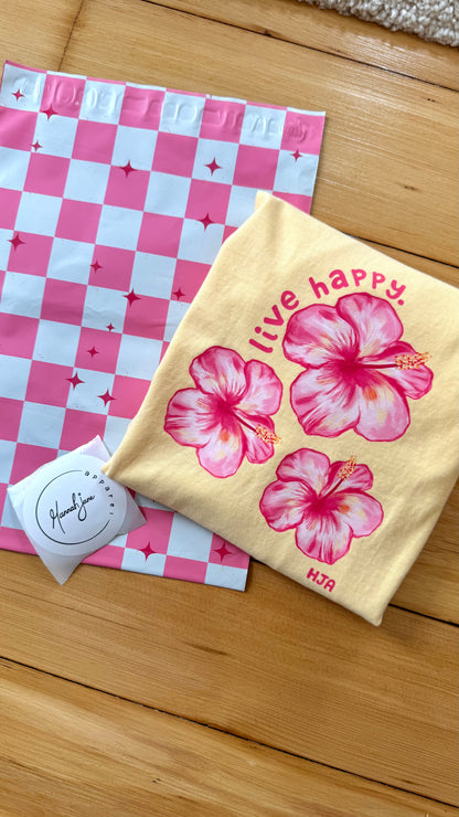 Live Happy Yellow Hibiscus Tee