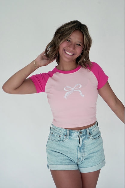 Embroidered Bow Baby Tee